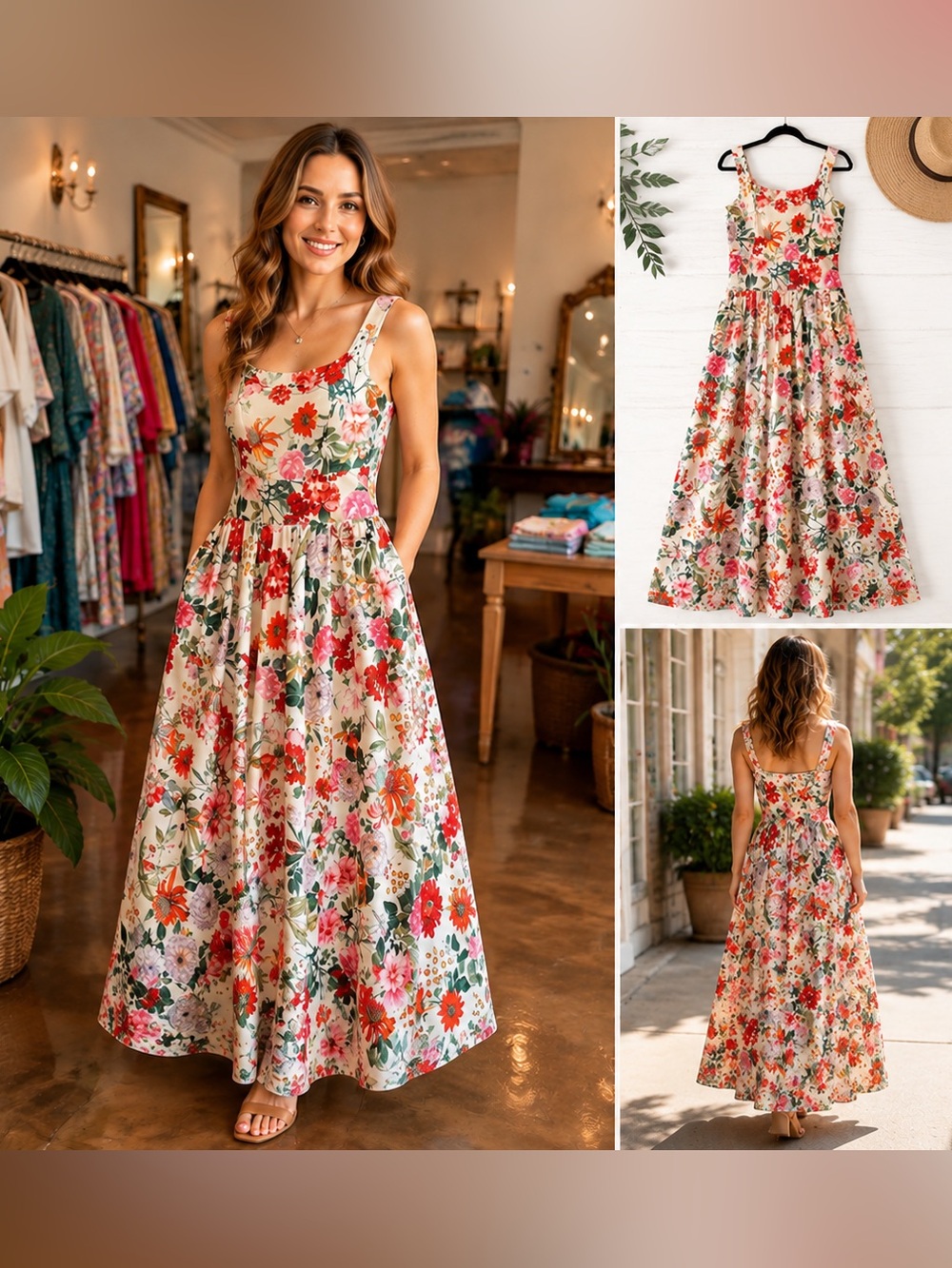 Julia Jordan ivory floral lined sleeveless tailored maxi dress NWT